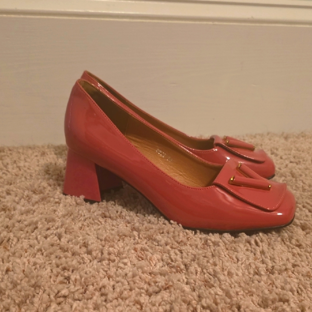 Women’s Coral Patent Block Heel Pumps